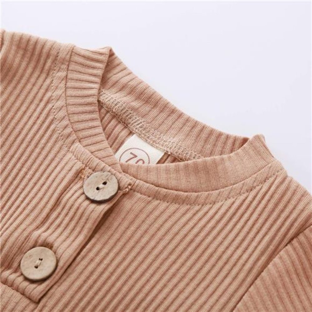 Baby Knitted Cotton Long Sleeve Romper Long Pants Solid Color Fall Winter Outfit - Picture 4 of 8